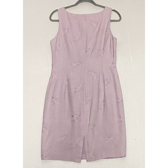 Jones New York Dress 6 Lilac Linen Blend Embroidered Floral Knee Length Sheath - Picture 4 of 7